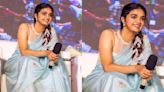 Keerthy Suresh’s ice blue floral saree for Raghu Thatha promotions is a stunning sight to behold