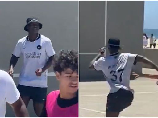 Video: Kobbie Mainoo showboating on Venice Beach during holiday with brother in LA