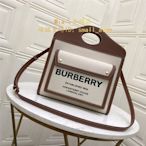 【二手正品】BURBERRY 字母印花 皮質手袋 中號 雙色 調帆布 皮革 Pocket 斜背包 80146181