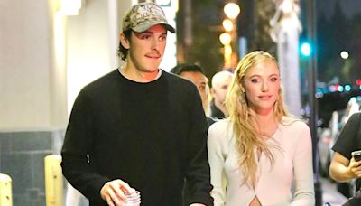 Maika Monroe stuns in a cardigan and mini skirt with Dalton Gomez