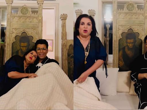 Watch: Farah Khan's hilarious video as she gets 'in bed' with Karan Johar