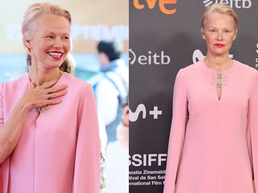 Pamela Anderson Blushes in Caped Elie Saab Gown at ‘The Last Showgirl’ Premiere During the 2024 San Sebastian Film Festival