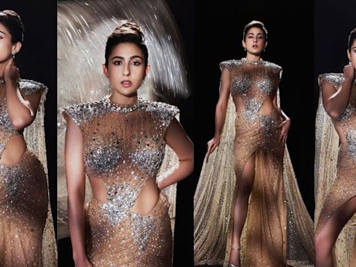 Sara Ali Khan Dazzles In A Glamorous Golden Gown With A Bold Thigh-high Slit