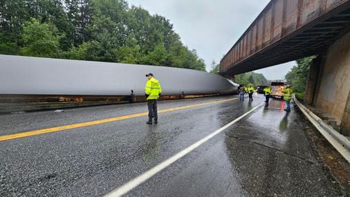 ‘Storrowed’ in Maine: tractor-trailer hauling massive wind turbine blade overturns after hitting railroad bridge - The Boston Globe