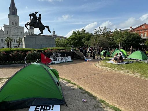 Palestine supporters set up tents in New Orleans Jackson Square as protests sweep the US