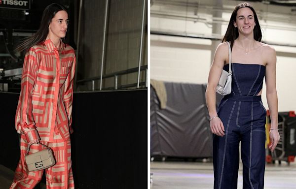 Caitlin Clark Hits the WNBA Tunnel in a Slouchy Fendi Set and a Cutout Denim Jumpsuit