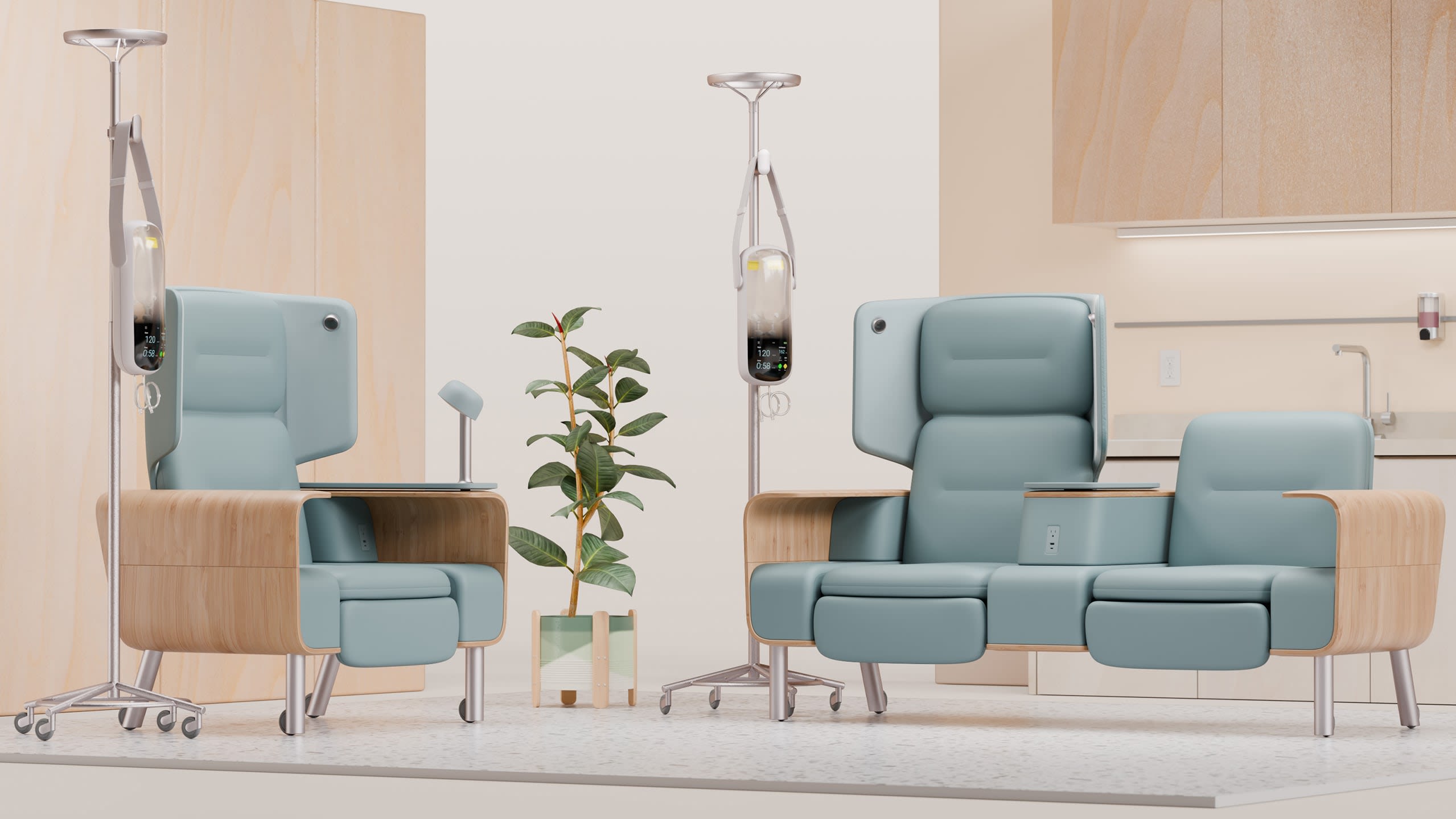 This unusual chemotherapy chair was designed for patient comfort
