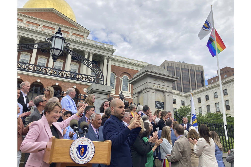 Maura Healey, America’s first lesbian governor, oversees raising of Pride flag at Statehouse