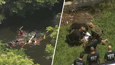 Video captures the moment a man is apprehended by divers in a Cooper City canal following a robbery