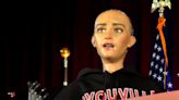 Creepy, bald female AI robot praises Buffalo Bills and chicken wings at New York grad address