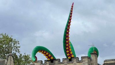 Giant inflatable squid tentacles mysteriously appear on Peterborough Cathedral