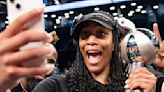 ... Valuable Player trophy after the Aces defeated the New York...York Liberty in Game 4 of the WNBA Final to take the championship at Barclays Center on ...
