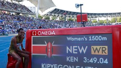 Two-time Olympic champion Faith Kipyegon breaks her own world record in 1,500 meters - The Boston Globe
