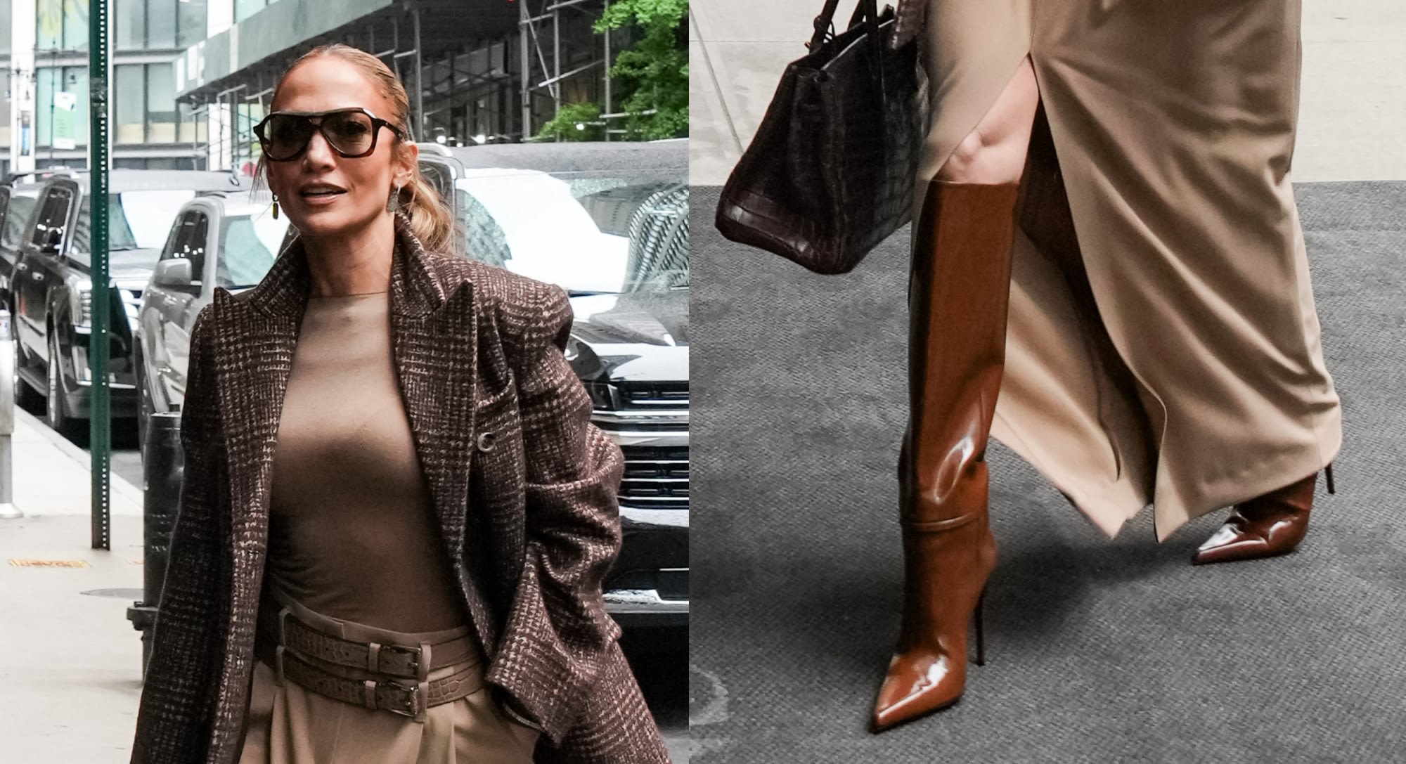 Jennifer Lopez Goes Brown in Knee-High Saint Laurent Boot in New York City