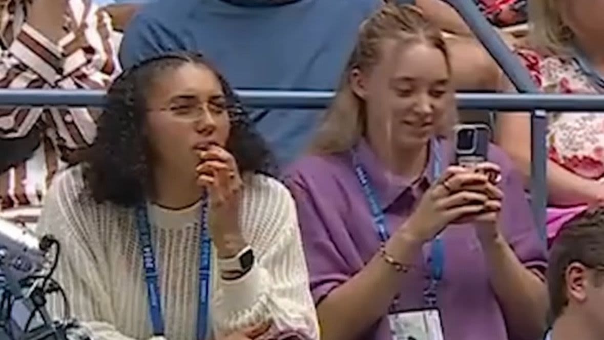 UConn stars Paige Bueckers and Azzi Fudd sit in Coco Gauff's player box at US Open