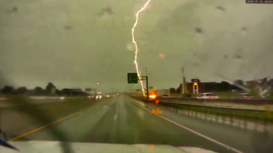 'It was just loud noise and sparks': Man whose vehicle was struck by lightning on I-35 speaks out