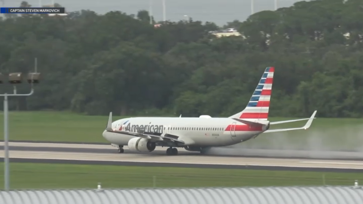 Video shows American Airlines plane tire explode during takeoff in Tampa