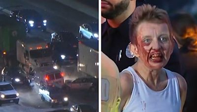 Bloody-Faced Woman Crashes Into Oncoming L.A. Freeway Traffic in Police Chase