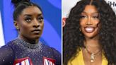 SZA shows off gymnastics skills in a friendly handstand contest with Simone Biles