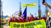 Environmental activists protest at Dutch Tata Steel plant