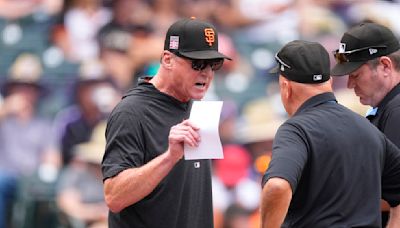 Giants manager Bob Melvin tossed before the start of Sunday's game vs. Rockies