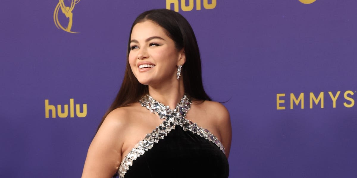 Selena Gomez Sparkles in a Silver-Trimmed Black Halter Gown at the Emmys