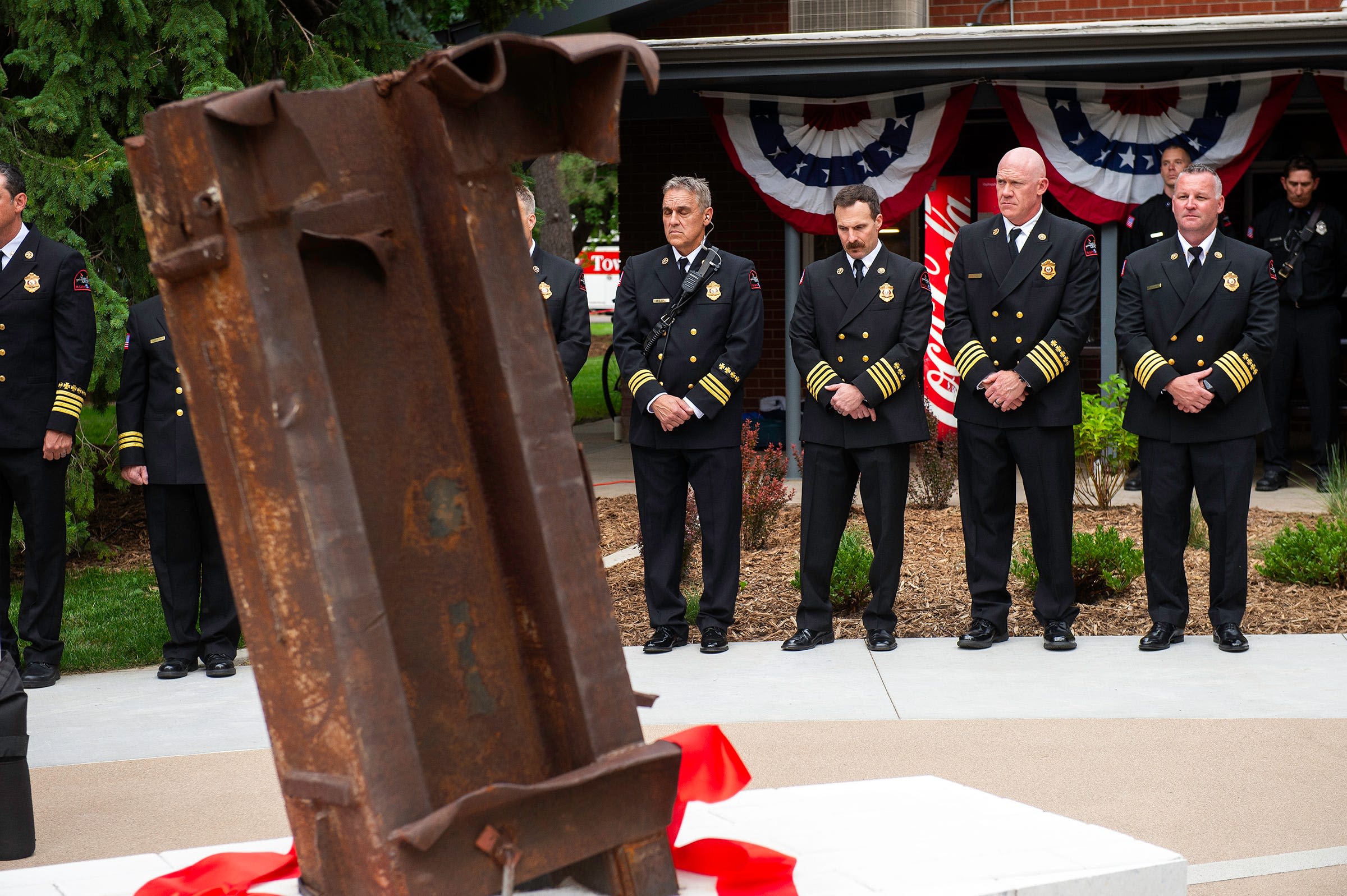 Steel I-beam from Twin Towers in its 'final resting place' in 9/11 Memorial at Spring Park