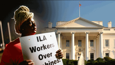 In pictures: White House sides with union as dockworker strike enters second day