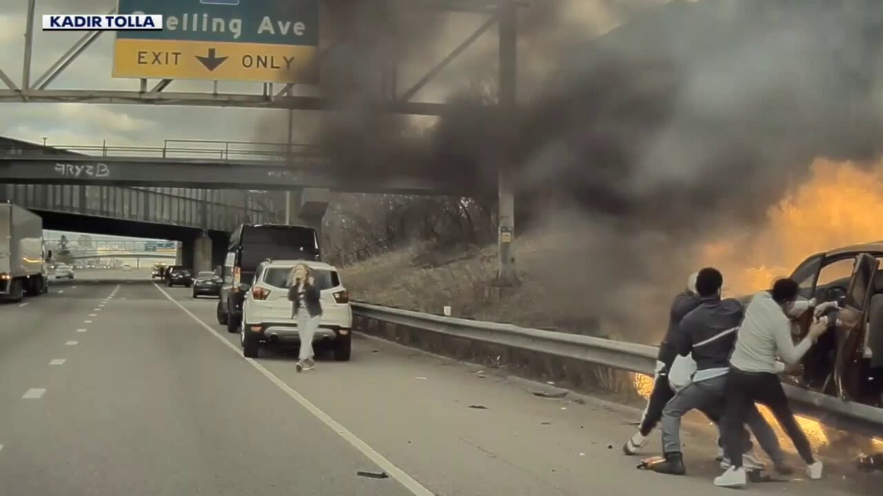 Good Samaritans pull driver from car engulfed in flames after crash on I-94 in Minnesota