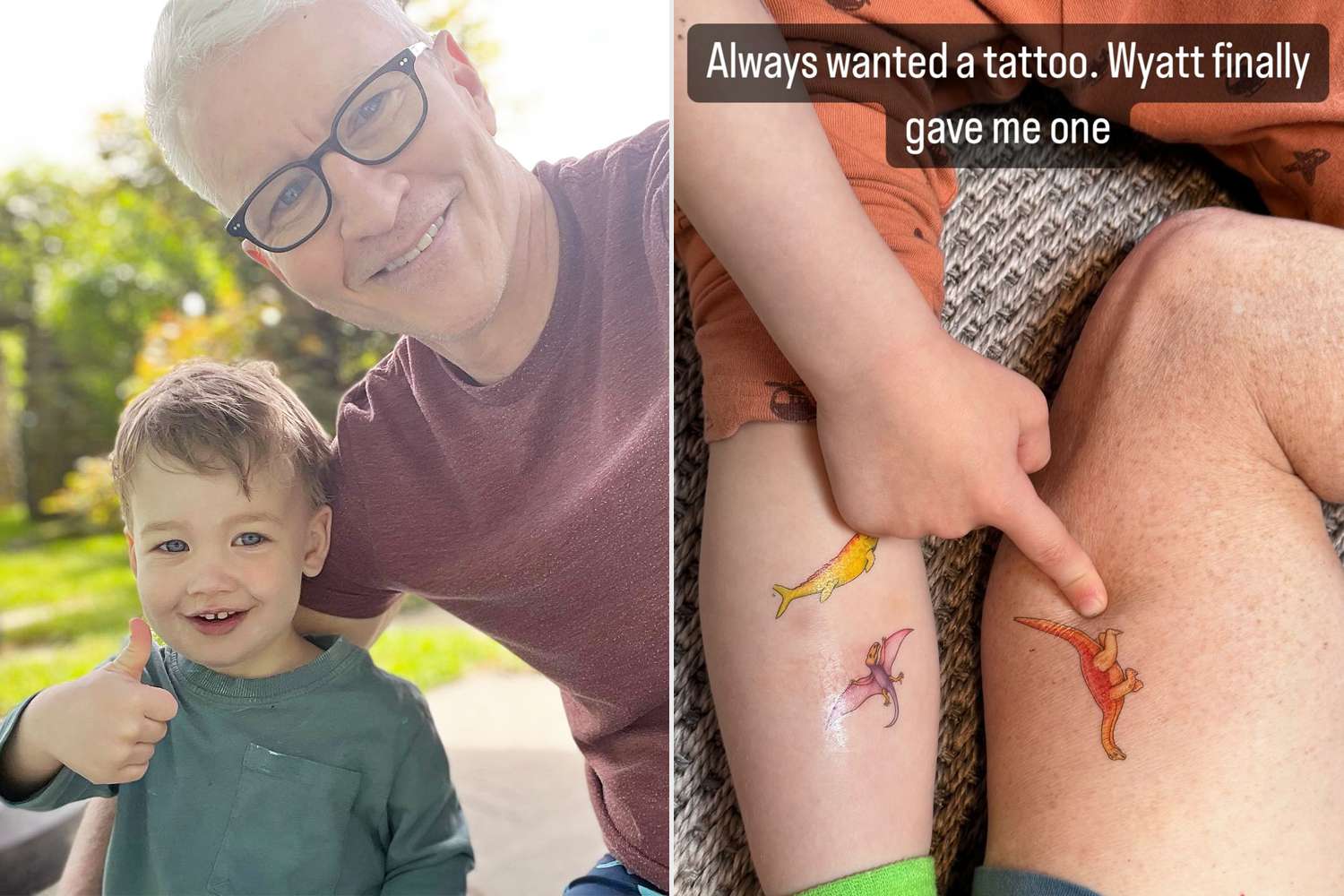 Anderson Cooper Gets Matching Temporary Dinosaur Tattoos with Son Wyatt: 'Always Wanted' One