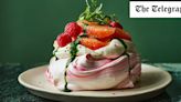 Peppery pink grapefruit pavlovas with sweet rocket drizzle recipe