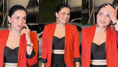 WATCH: Bigg Boss 17's Mannara Chopra looks chic in black-red ensemble but her BB logo earrings command attention