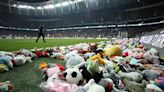 A wave of teddy bears flooded a soccer field in Turkey after fans came out in force for kids left orphaned or homeless by the earthquake