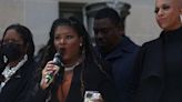 FILE PHOTO: U.S. Rep. Cori Bush (D-MO) rallies with U.S. Rep. Ayanna Pressley (D-MA) outside of the U.S. Department...