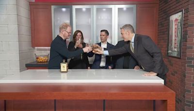 Cheers! Jim Gaffigan serves up laughs and his bourbon to the Morning Show team