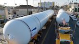 Rocket booster parts arrive in LA to stand up space shuttle Endeavour exhibit