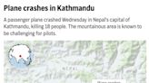 Plane crashes just after takeoff from Nepal's capital, killing 18 people. Pilot is lone survivor