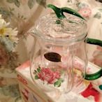 全玻璃泡茶壺 綠野玫瑰浮雕玻璃花茶壺~品質優良-百貨公司正貨