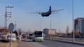 Turkish military plane skims over motorway in emergency descent