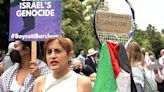 Pro-Palestine protesters gather outside Wimbledon