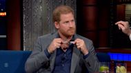Prince Harry shows Stephen Colbert the necklace William broke