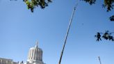 What's that going on around the Gold Man at the Oregon State Capitol?