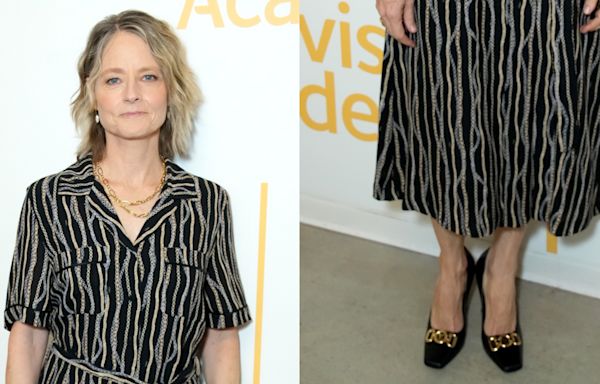 Jodie Foster Goes Classic in Pumps and Striped Dress for ‘True Detective: Night County’ FYC Screening
