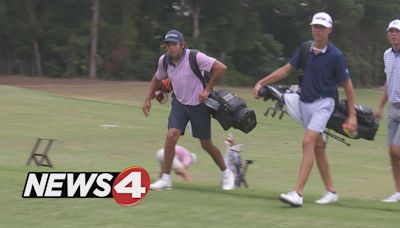 Charlie Woods hits the practice green ahead of Future Masters debut