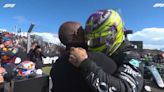 Lewis Hamilton cries in his dad's arms after emotional British Grand Prix win