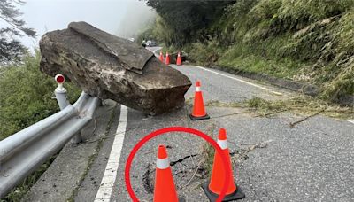 合歡山公路「出現巨大落石」！ 道路砸出坑洞幸無人傷