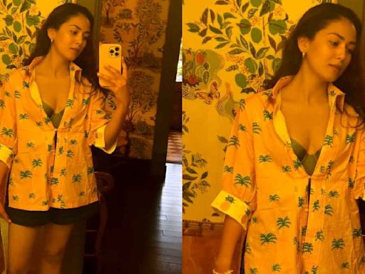 Mira Rajput serves tropical vibes in printed peach shirt with green bralette and shorts