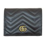 【二手名牌BRAND OFF】GUCCI 古馳 黑色 山形紋 GG-Marmont Wallet 扣式短夾