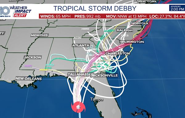 TRACKER: Watch Tropical Storm Debby using spaghetti models, forecast cone, alerts