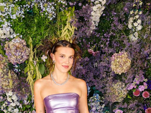 Shop Millie Bobby Brown's ‘Pool Ready’ Metallic Lavender Triangle swimsuit